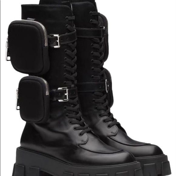 Authentic PRADA Monolith Black Leather Chunky Combat Boots - Picture 2 of 15